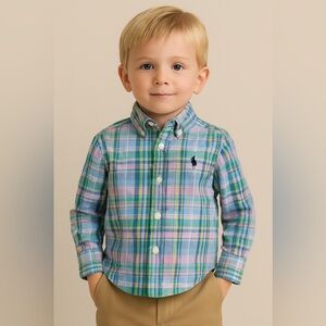 Ralph Lauren Kids Blue and Green Plaid Shirt